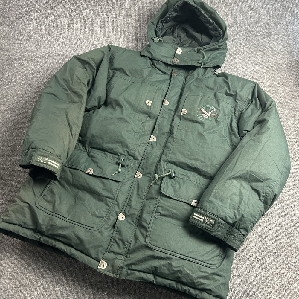 Vintage Triple F.A.T. Goose Coat Mens XL Green Canvas Down Parka Hooded Ski 90s